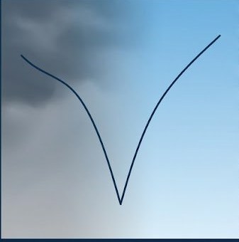 Illustration of barometric pressure dropping before a storm front and rising sharply afterward