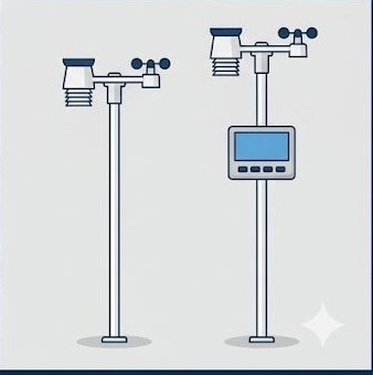 Side by side comparison of a weather station without display console versus one with LCD display console
